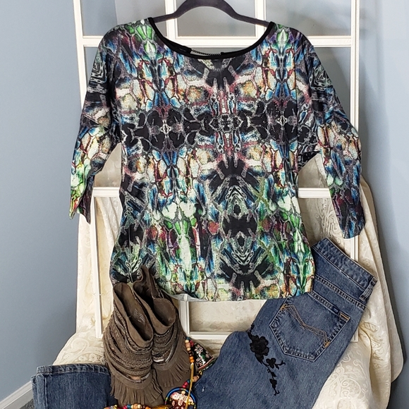 Embellished scoopneck top NWT keyhole back with chain Goth Witchy ♡ - Picture 6 of 12
